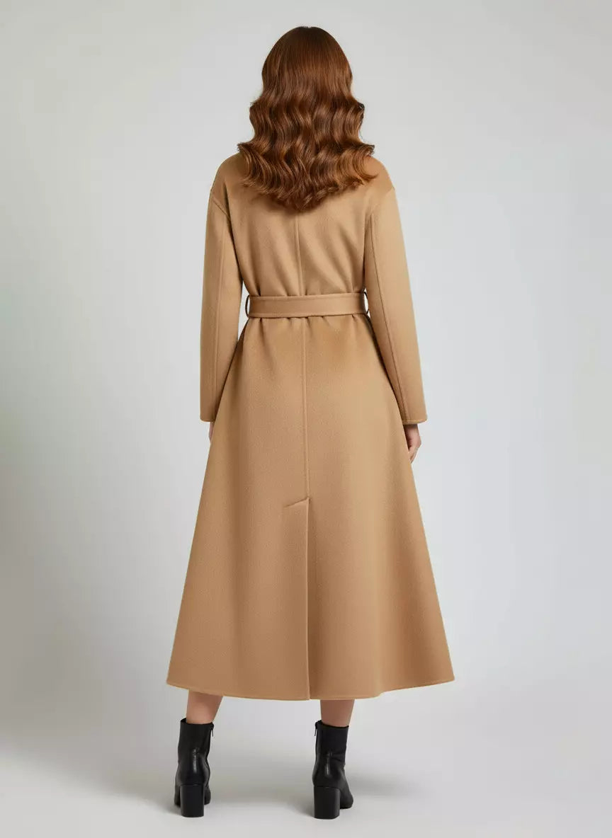 Woll-Kaschmir-Mix Vintage A-Linien-Mantel mit klassischem Revers und Gürtel für Damen 2025