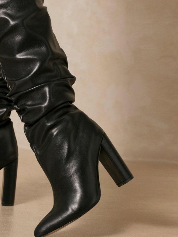 Damenstiefel mit Blockabsatz – Slouch-Design, kniehoch