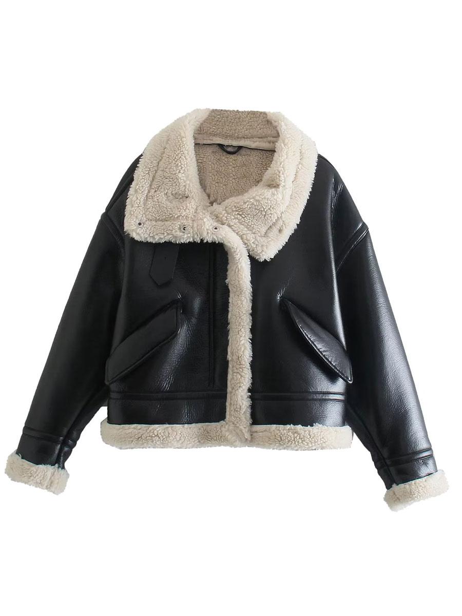 PU-Leder-Motorradjacke für Damen, Oversized, Winter-Oberbekleidung 2025