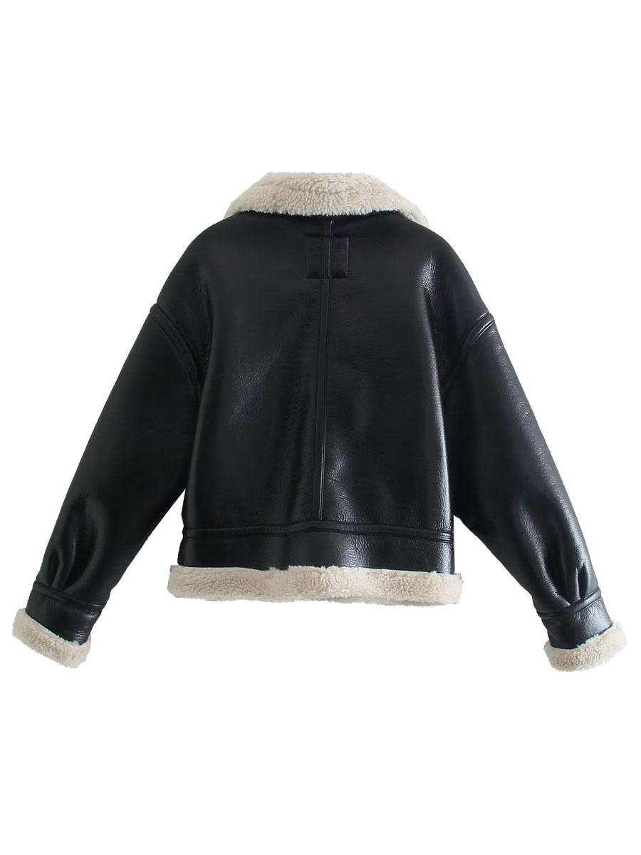 PU-Leder-Motorradjacke für Damen, Oversized, Winter-Oberbekleidung 2025
