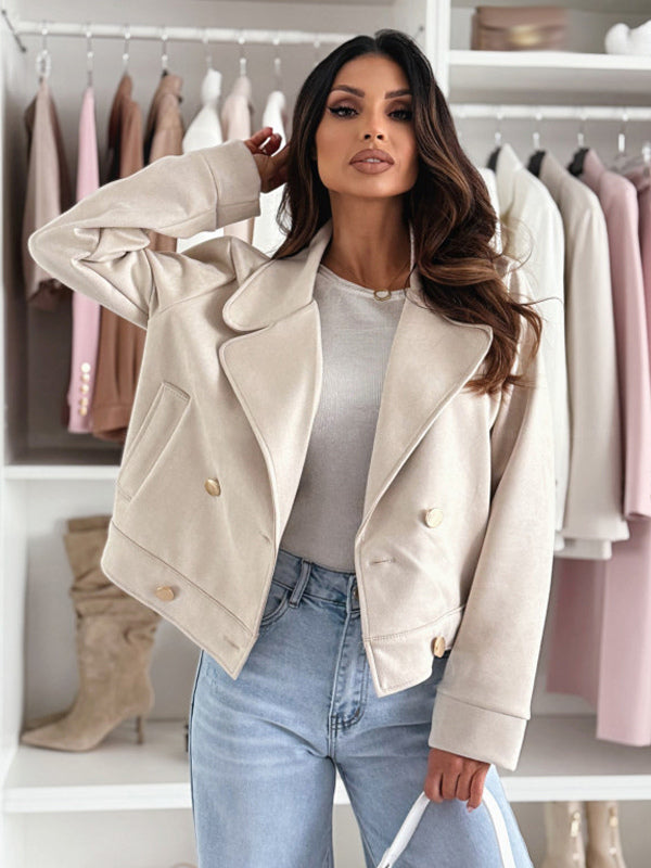 Kurzjacke mit Revers und doppelreihigen Goldknöpfen für Damen 2025