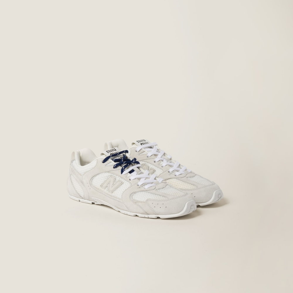 NB (WMNS) x Miu Miu 530 SL White suede and mesh sneakers