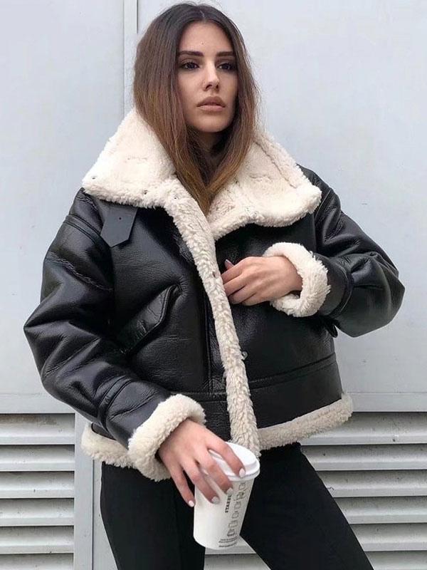 PU-Leder-Motorradjacke für Damen, Oversized, Winter-Oberbekleidung 2025