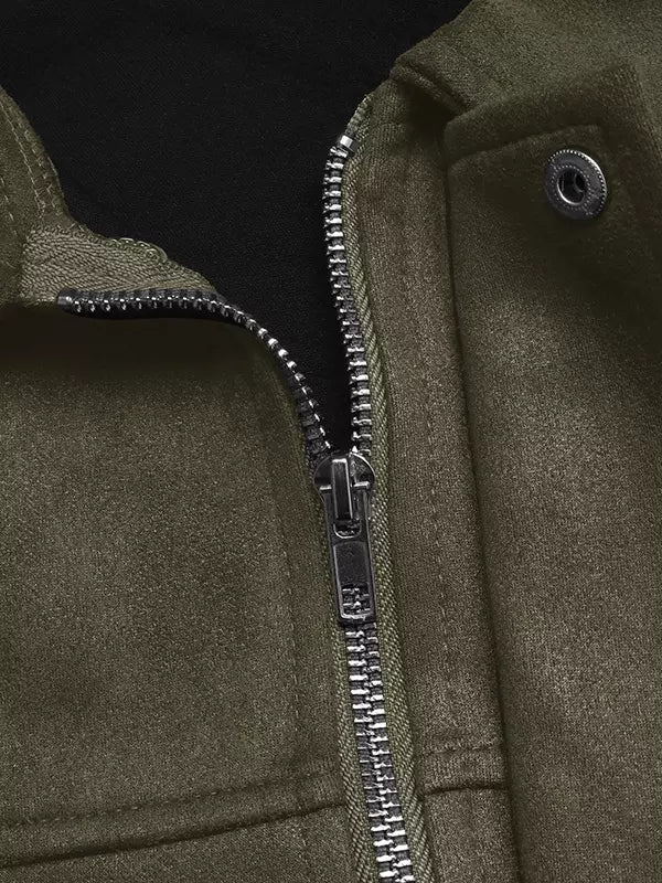 Übergroße Jacke mit überschnittenen Schultern und Reißverschluss in Jägergrün für Damen 2025