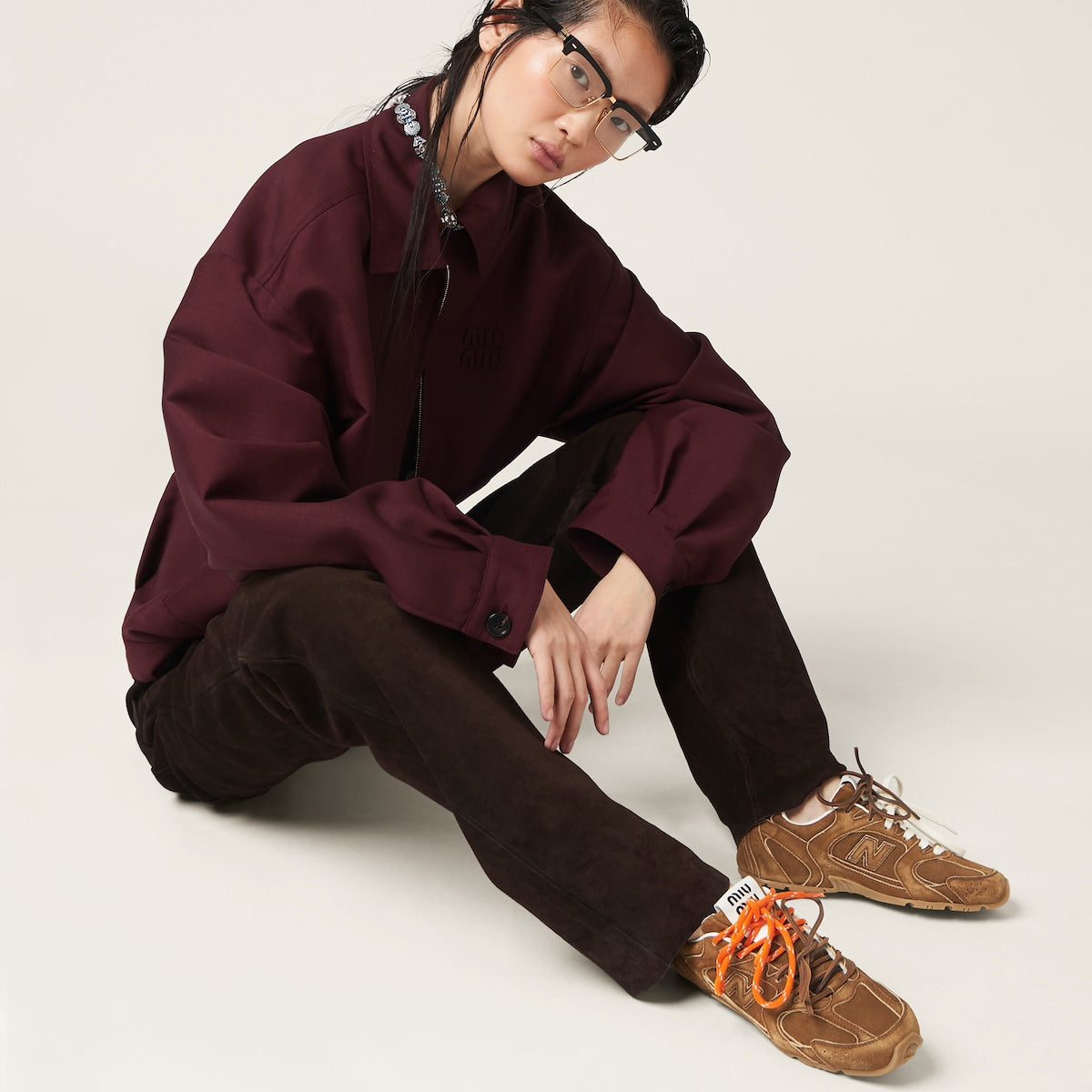 NB (WMNS) x Miu Miu 530 SL Suede and Mesh Sneakers Orange Laces