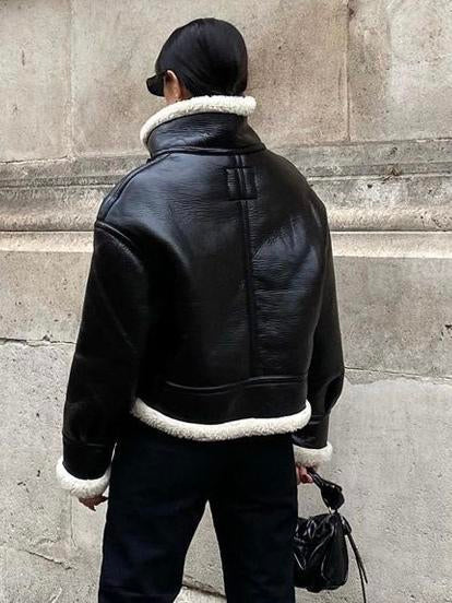 PU-Leder-Motorradjacke für Damen, Oversized, Winter-Oberbekleidung 2025