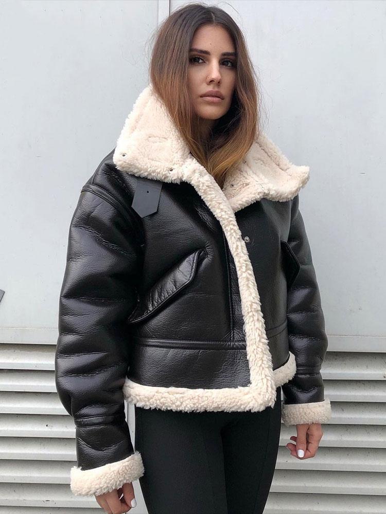 PU-Leder-Motorradjacke für Damen, Oversized, Winter-Oberbekleidung 2025