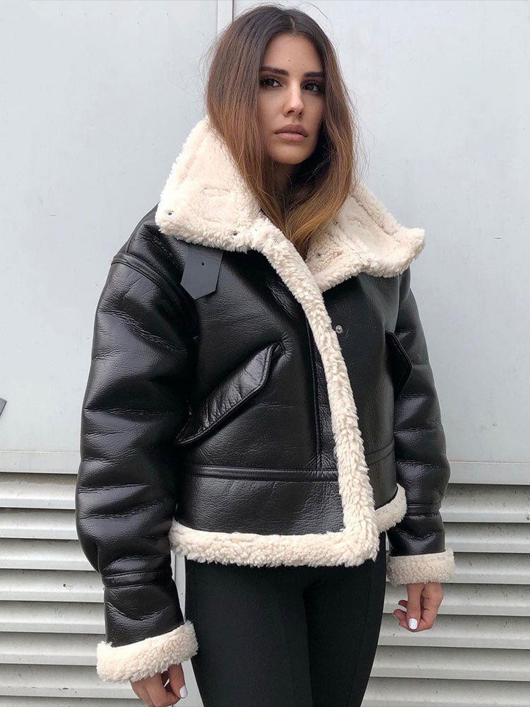 PU-Leder-Motorradjacke für Damen, Oversized, Winter-Oberbekleidung 2025
